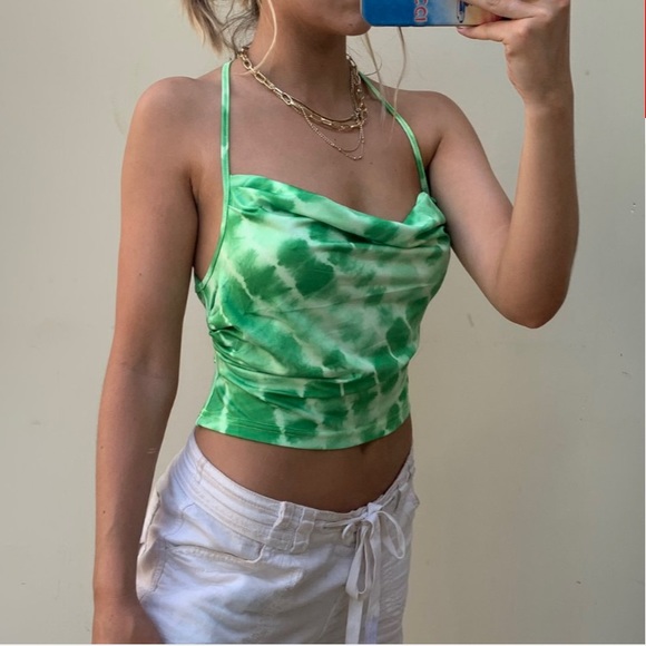 Tie dye Cowl neck in green and blue. - Picture 4 of 7